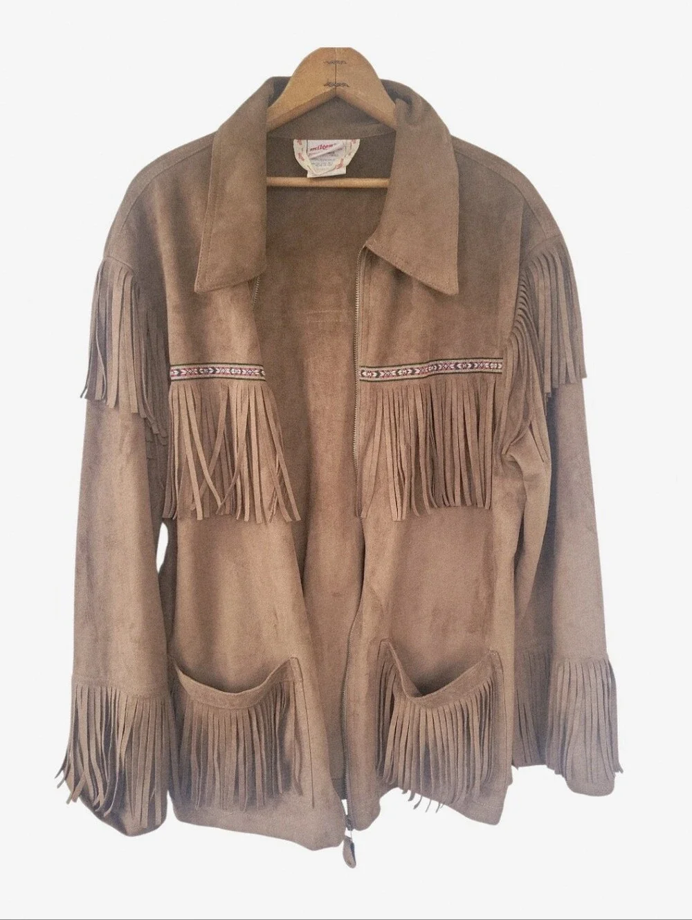 Vintage Milton Funwear Faux Suede Fringe Hippie Western Jacket Men's M